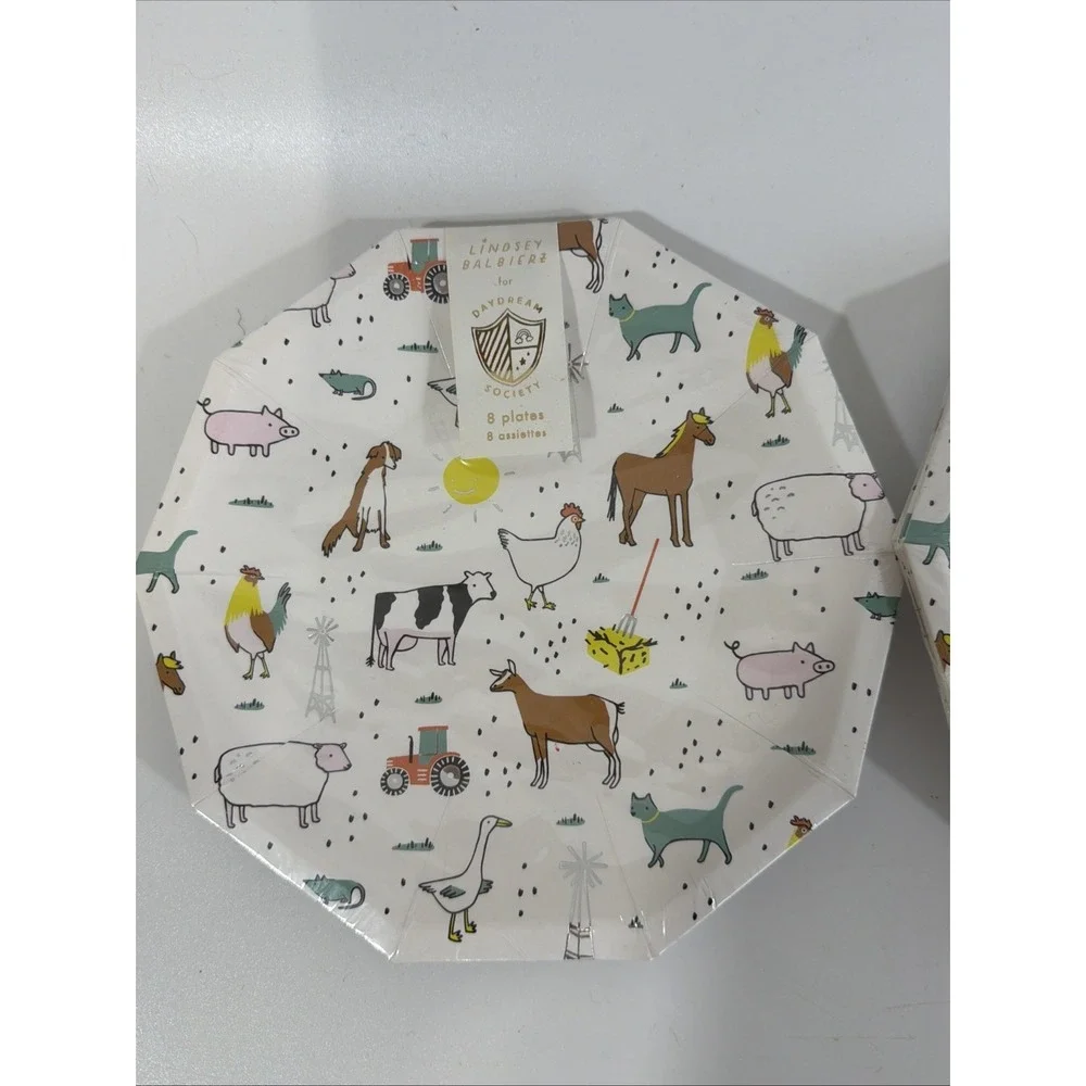 Daydream Society Farm Animals Theme Party 16 Small Cake Appetizer Plates 7.5